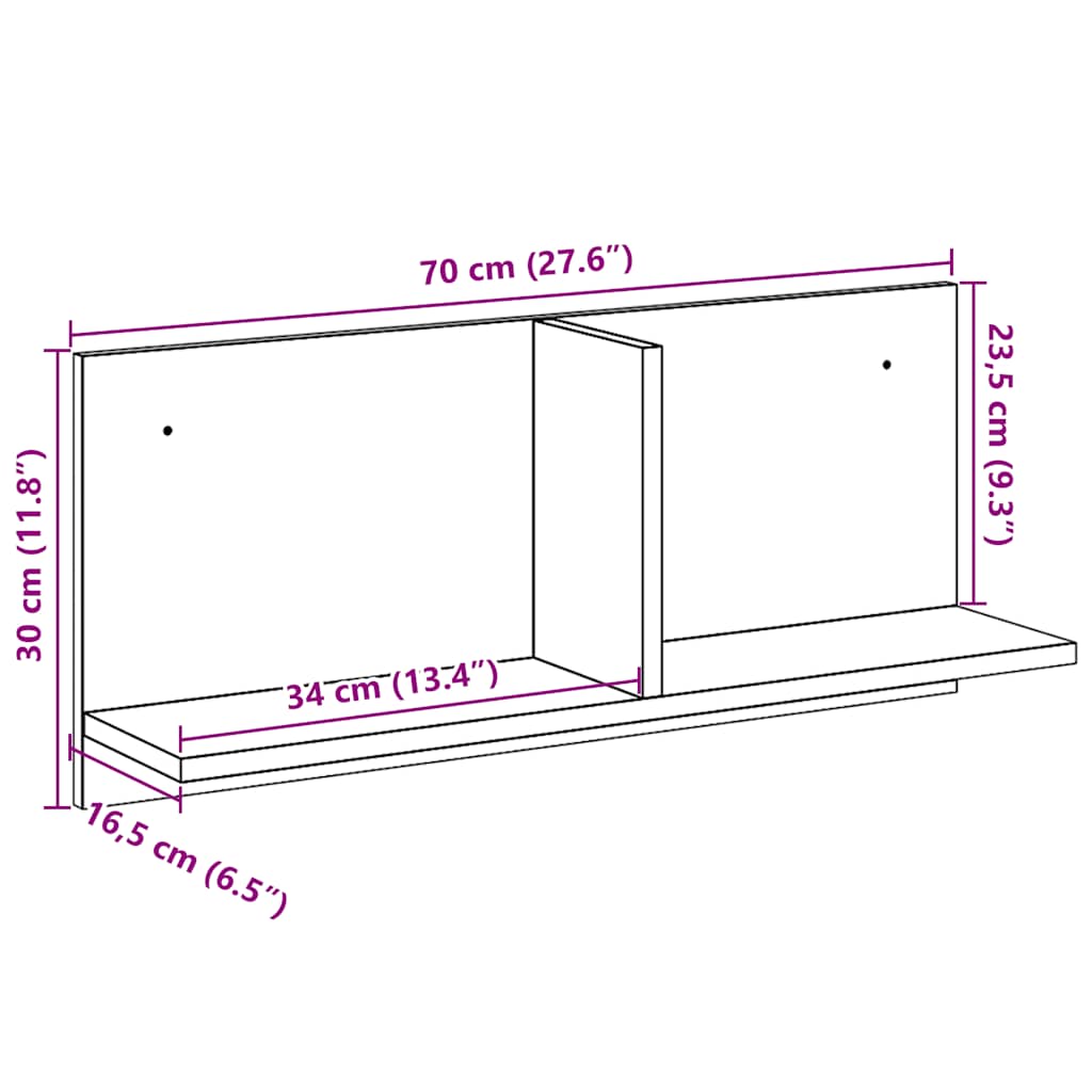 Mobile a Parete 70x16,5x30 cm Nero in Legno Multistrato