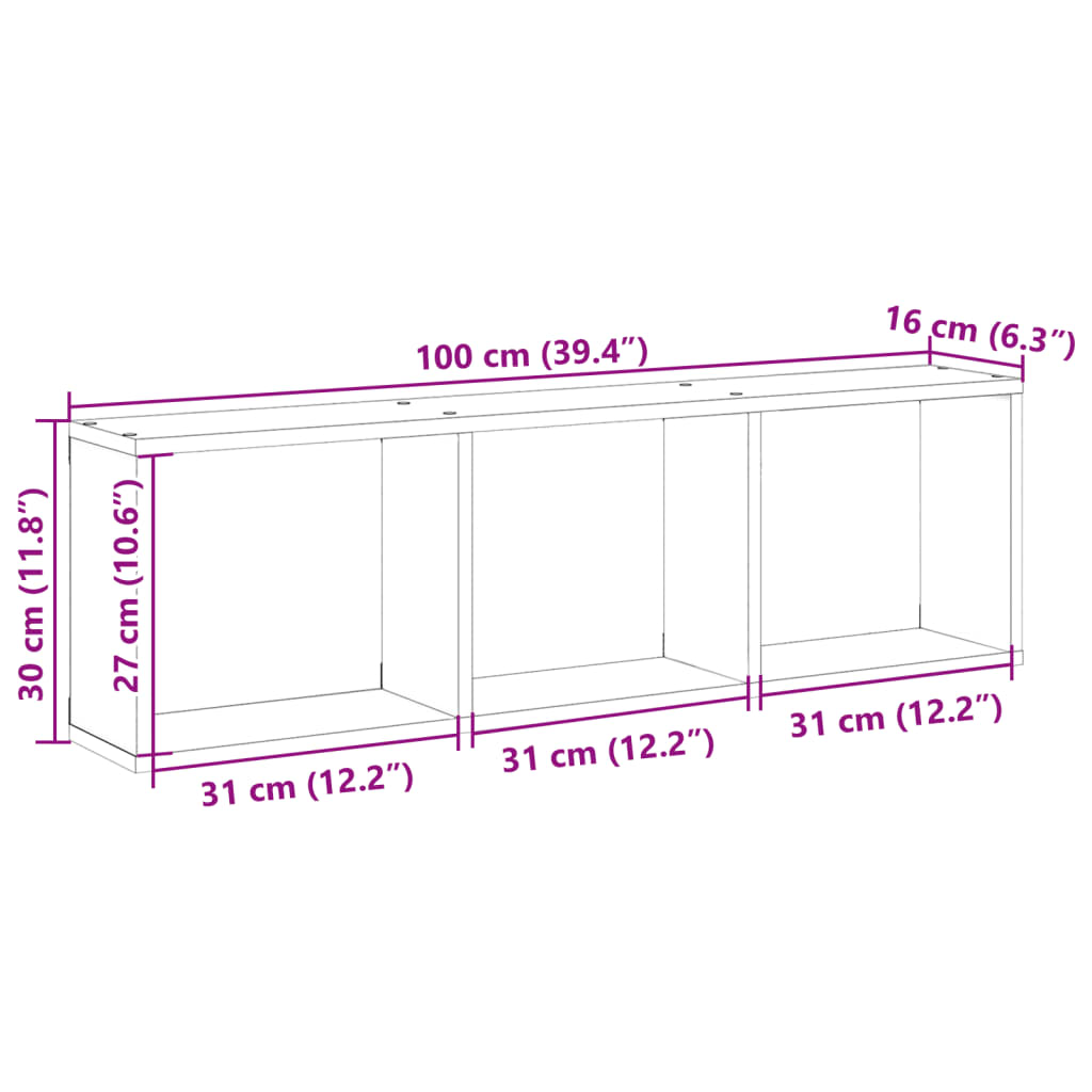 Mobile a Parete 100x16x30cm Rovere Marrone in Legno Multistrato