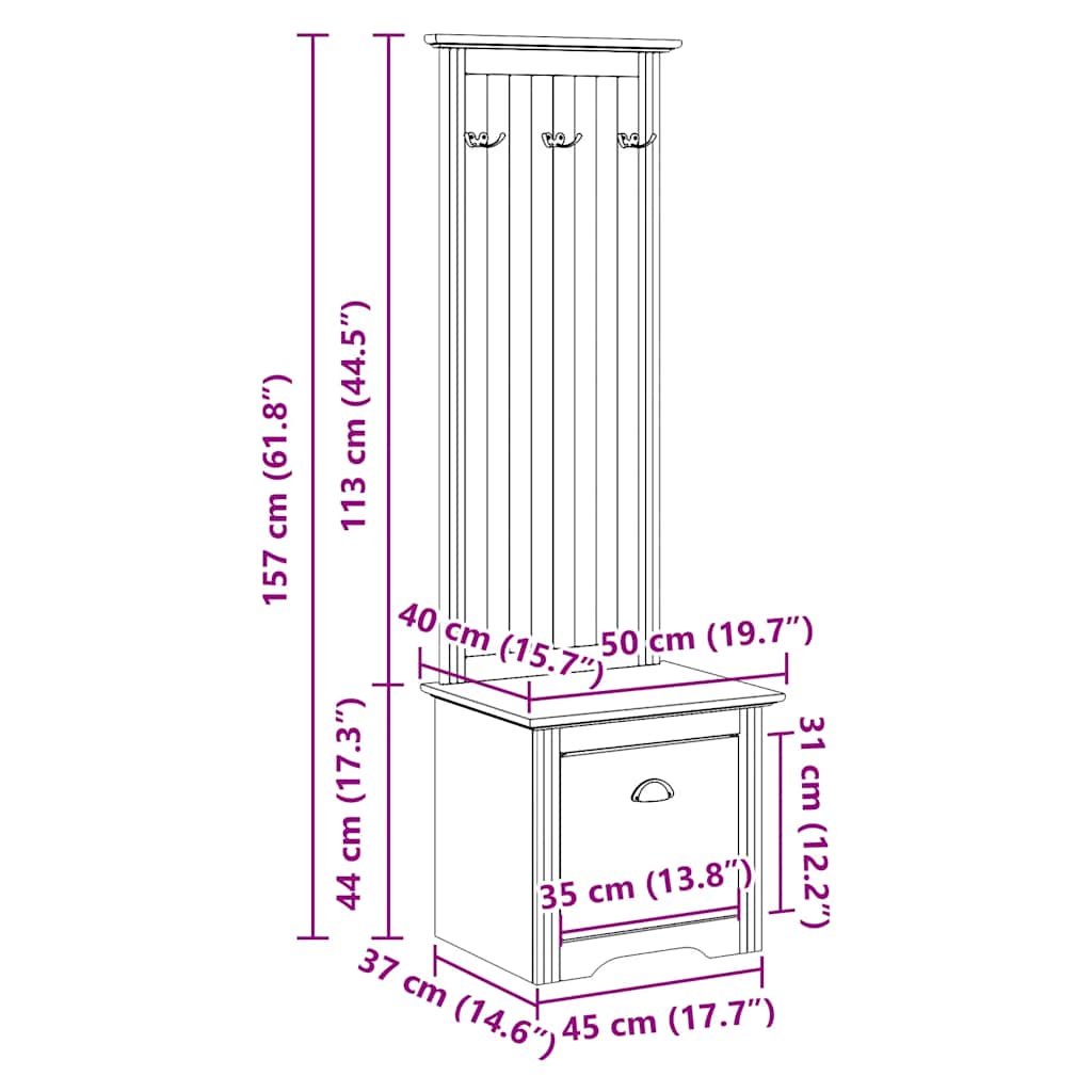 Mobiletto da Ingresso con Ganci BODO Grigio 50x40x157 cm