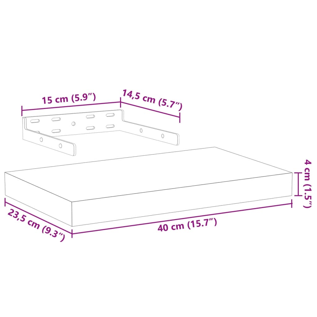 Mensole Pensili 2 pz 40x23,5x4 cm in Truciolato