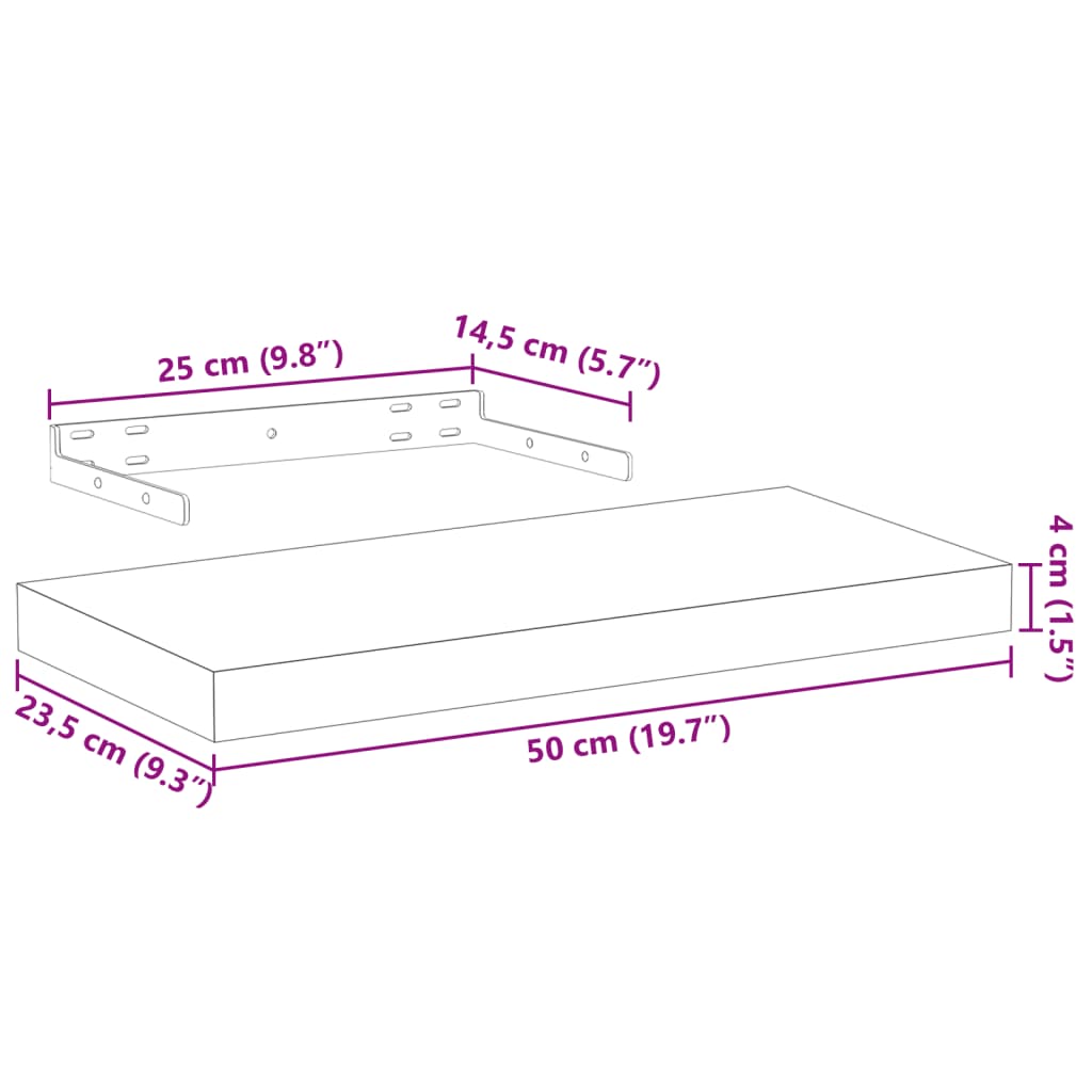 Mensole Pensili 4 pz 50x23,5x4 cm in Truciolato