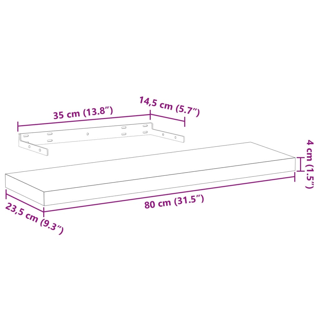 Mensola Pensile 80x23,5x4 cm in Truciolato