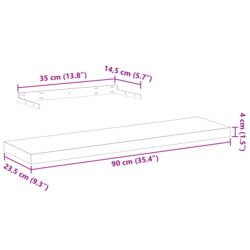 Mensole Pensili 4 pz 90x23,5x4 cm in Truciolato