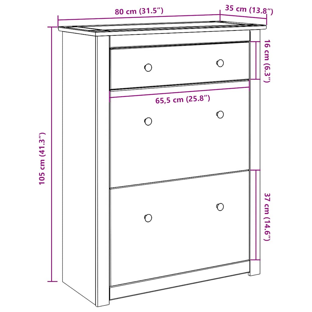 Scarpiera PANAMA 80x35x105 cm Legno Massello di Pino