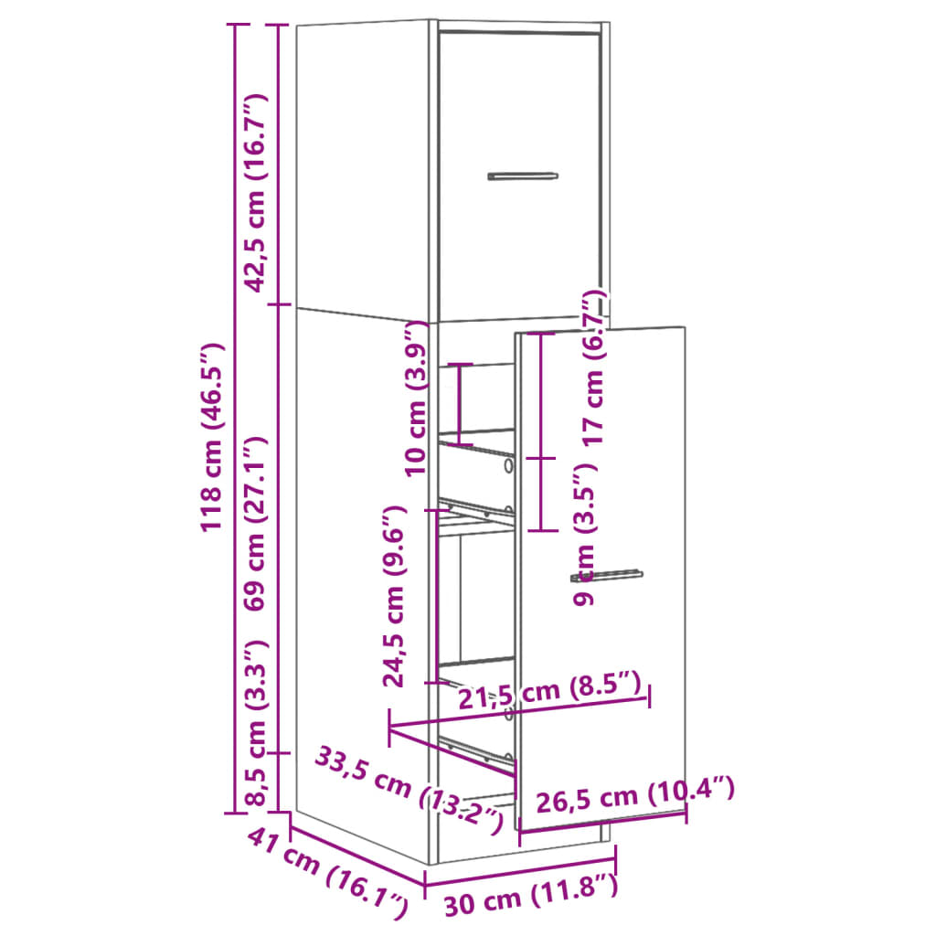 Armadietto da Farmacia Nero 30x41x118 cm in Truciolato