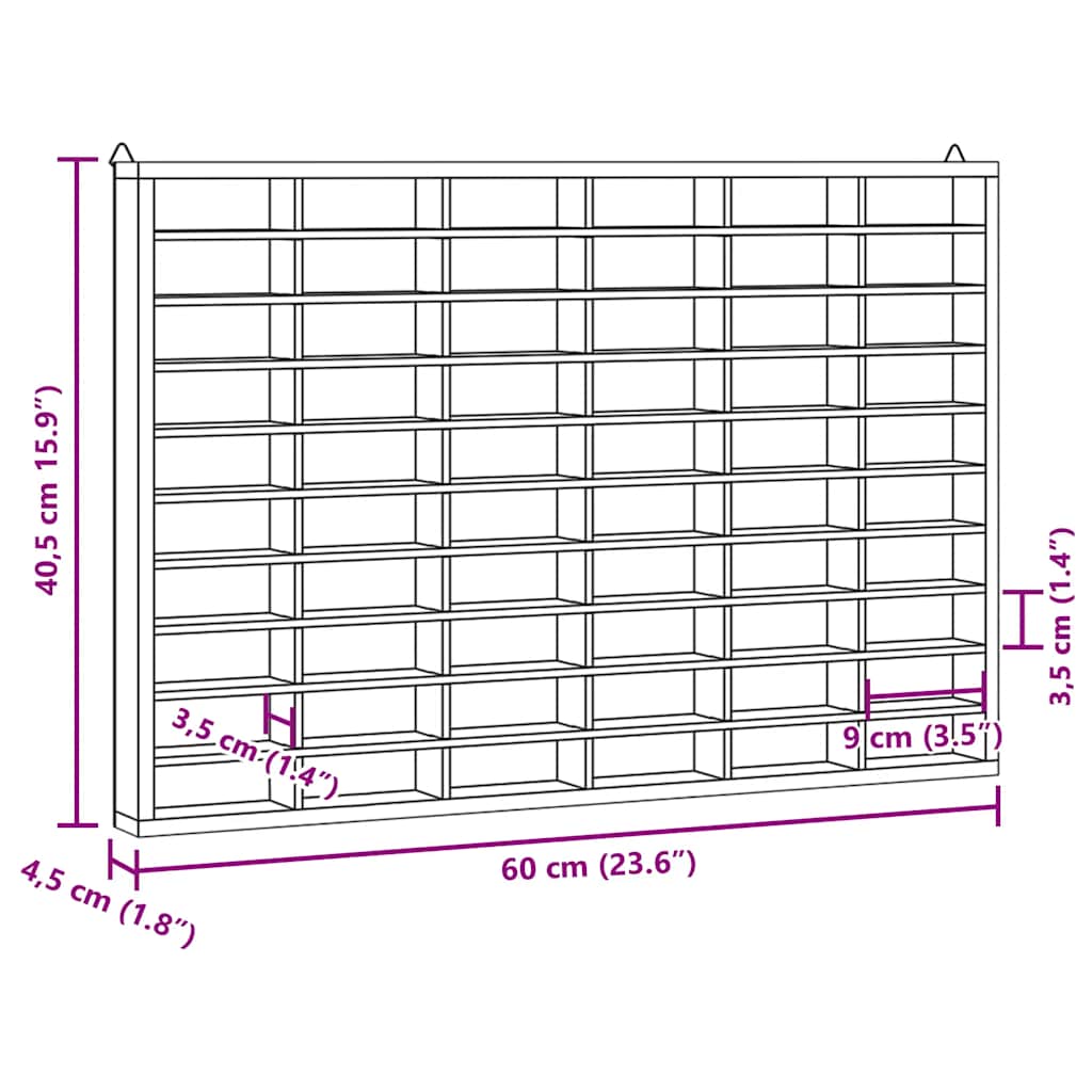 Vetrina da collezione in legno con 60 scomparti 60x4,5x40,5cm