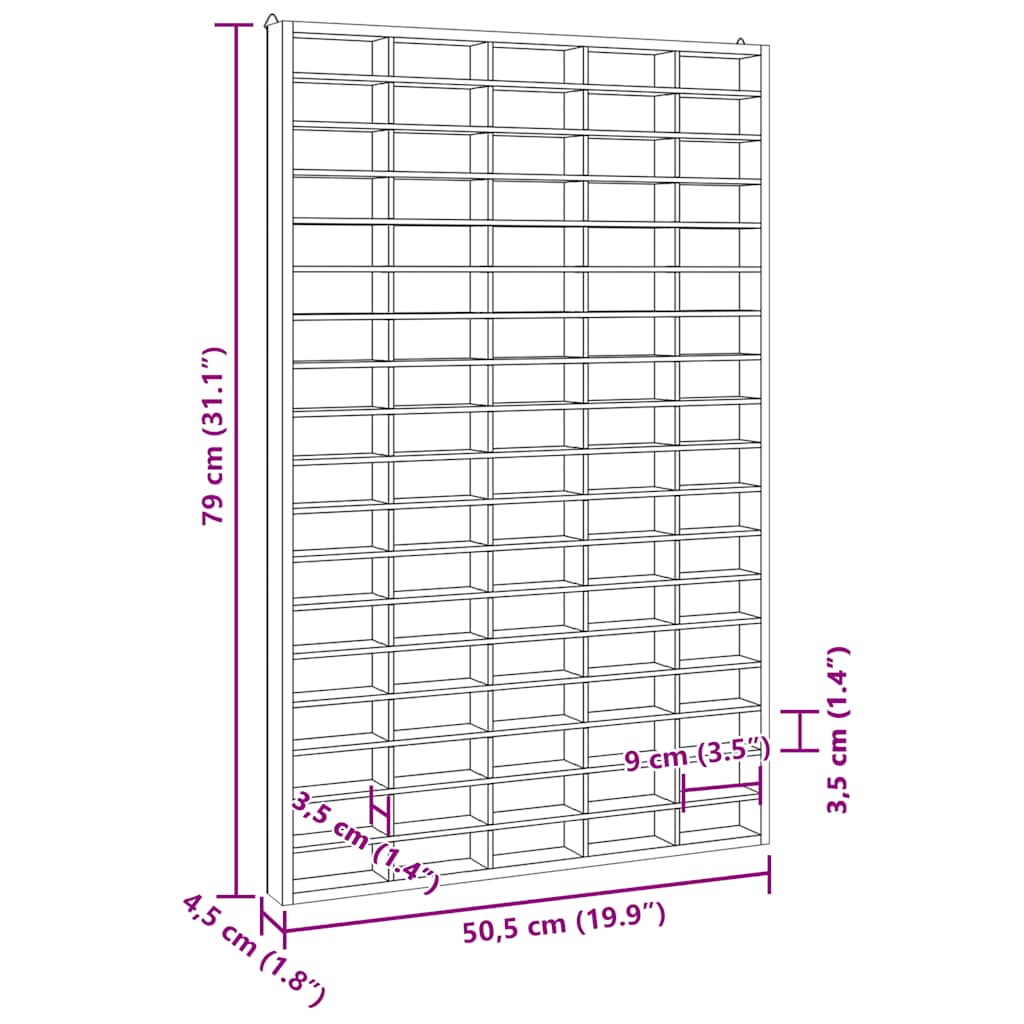 Vetrina da collezione in legno con 90 scomparti 50,5x4,5x79 cm