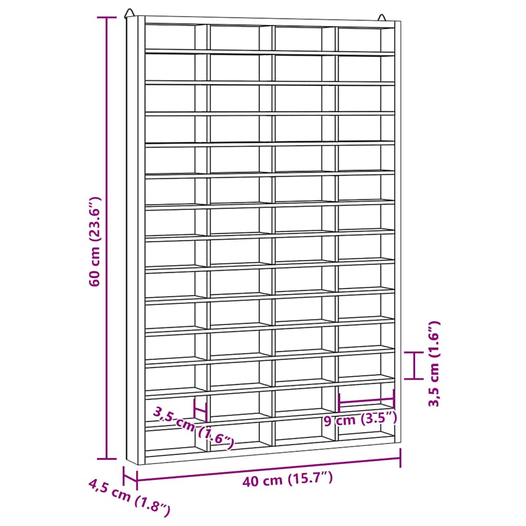 Vetrina da collezione in legno con 56 scomparti 40x4,5x60cm