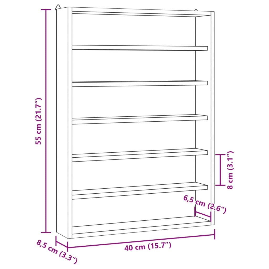 Teca da Collezione in Legno con 6 Ripiani 40x8,5x55 cm