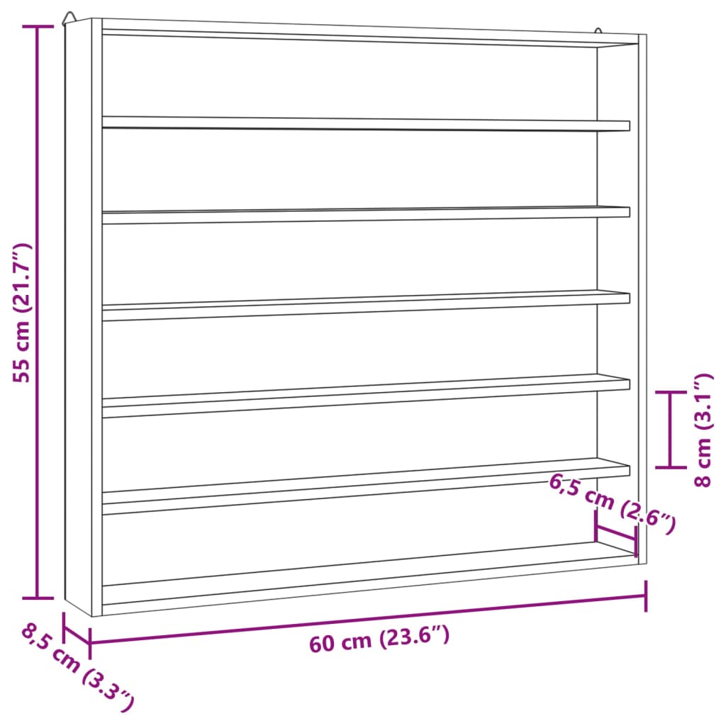 Teca da Collezione in Legno con 6 Ripiani 60x8,5x55 cm