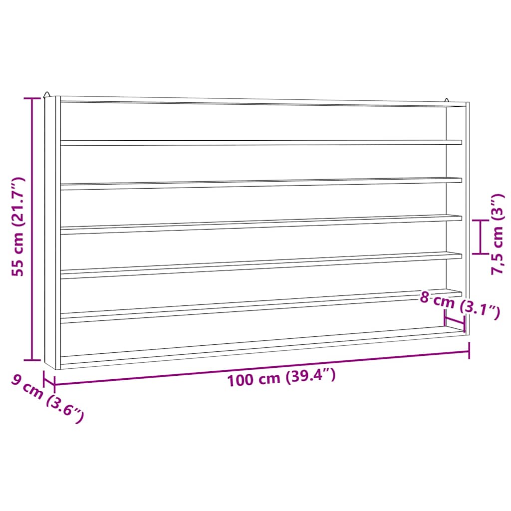 Teca da Collezione in Legno con 6 Ripiani 100x9x55 cm