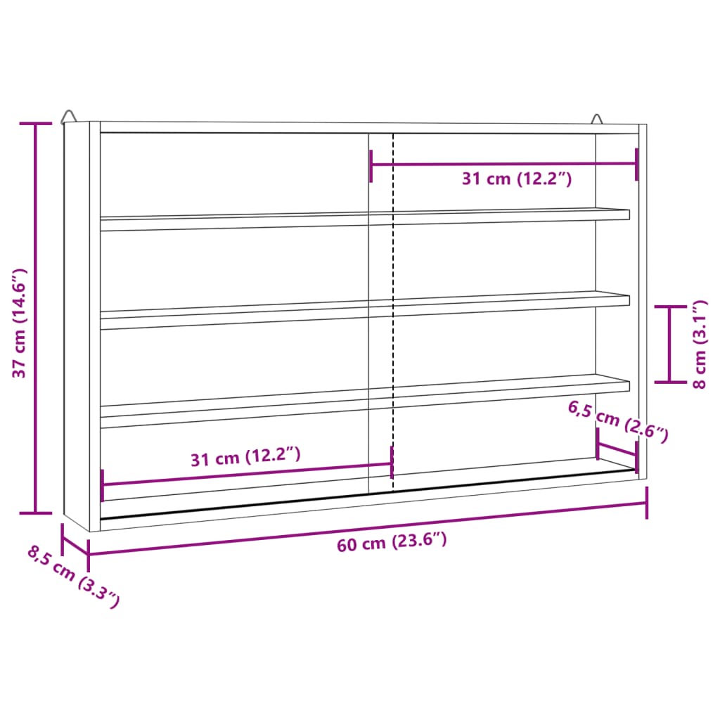 Vetrina da collezione in legno con ante 60x8,5x37cm