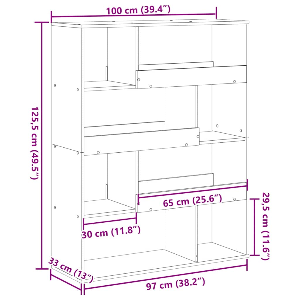 Libreria Grigio Cemento 100x33x125,5 cm in Legno Multistrato