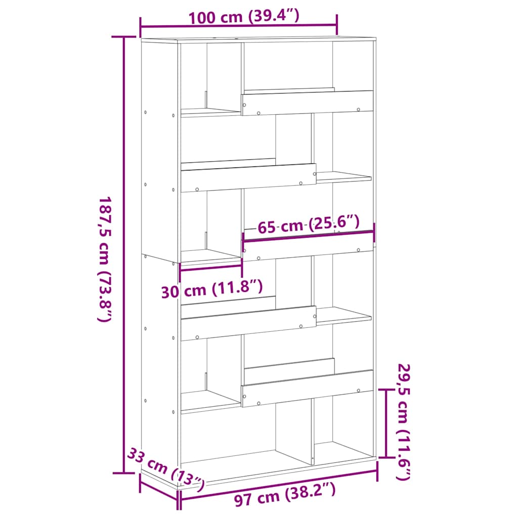 Libreria Rovere Artigianale 100x33x187,5 cm in Truciolato