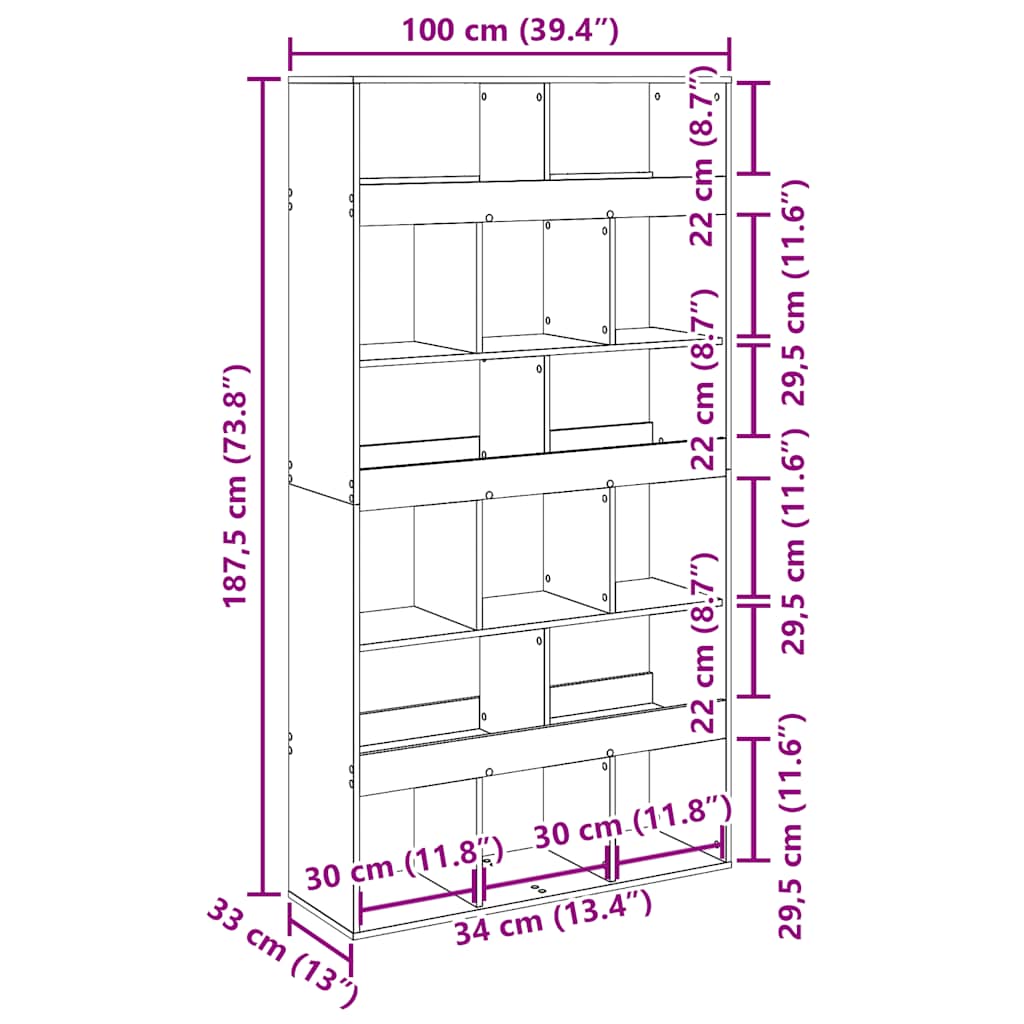 Libreria Rovere Artigianale 100x33x187,5cm in Legno Multistrato