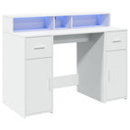 Scrivania con Luci LED Bianca 120x55x91 cm in Truciolato