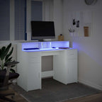 Scrivania con Luci LED Bianca 120x55x91 cm in Truciolato