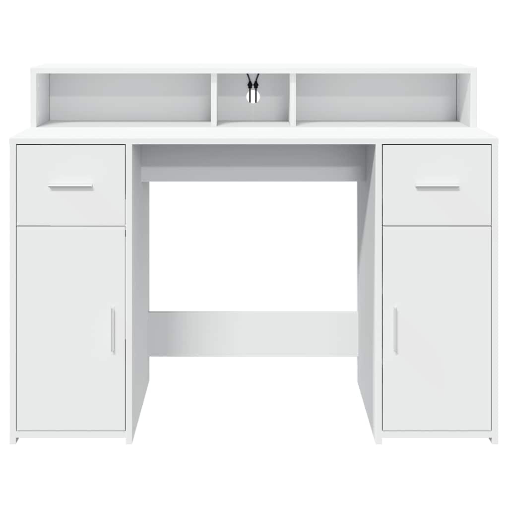 Scrivania con Luci LED Bianca 120x55x91 cm in Truciolato
