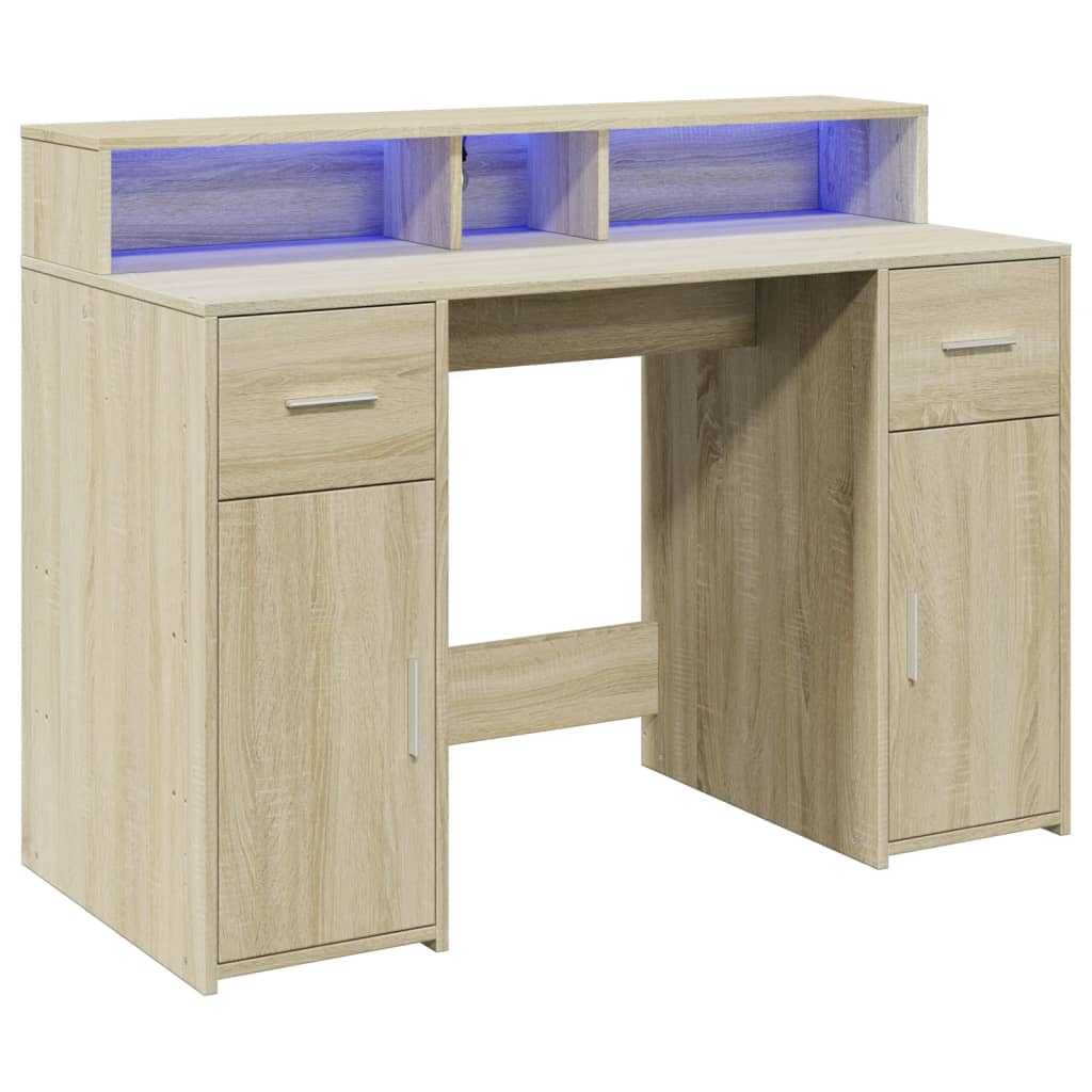 Scrivania con Luci LED Rovere Sonoma 120x55x91cm in Multistrato