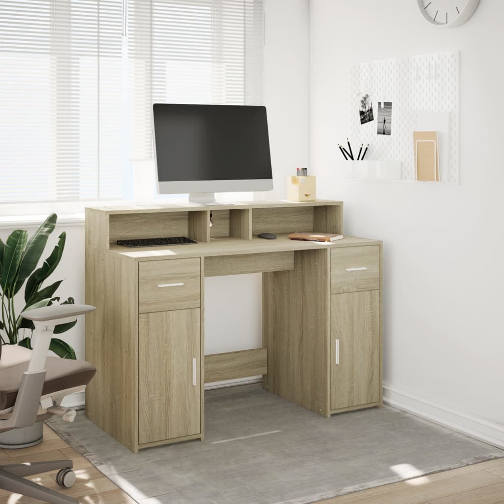Scrivania con Luci LED Rovere Sonoma 120x55x91cm in Multistrato