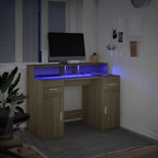 Scrivania con Luci LED Rovere Sonoma 120x55x91cm in Multistrato