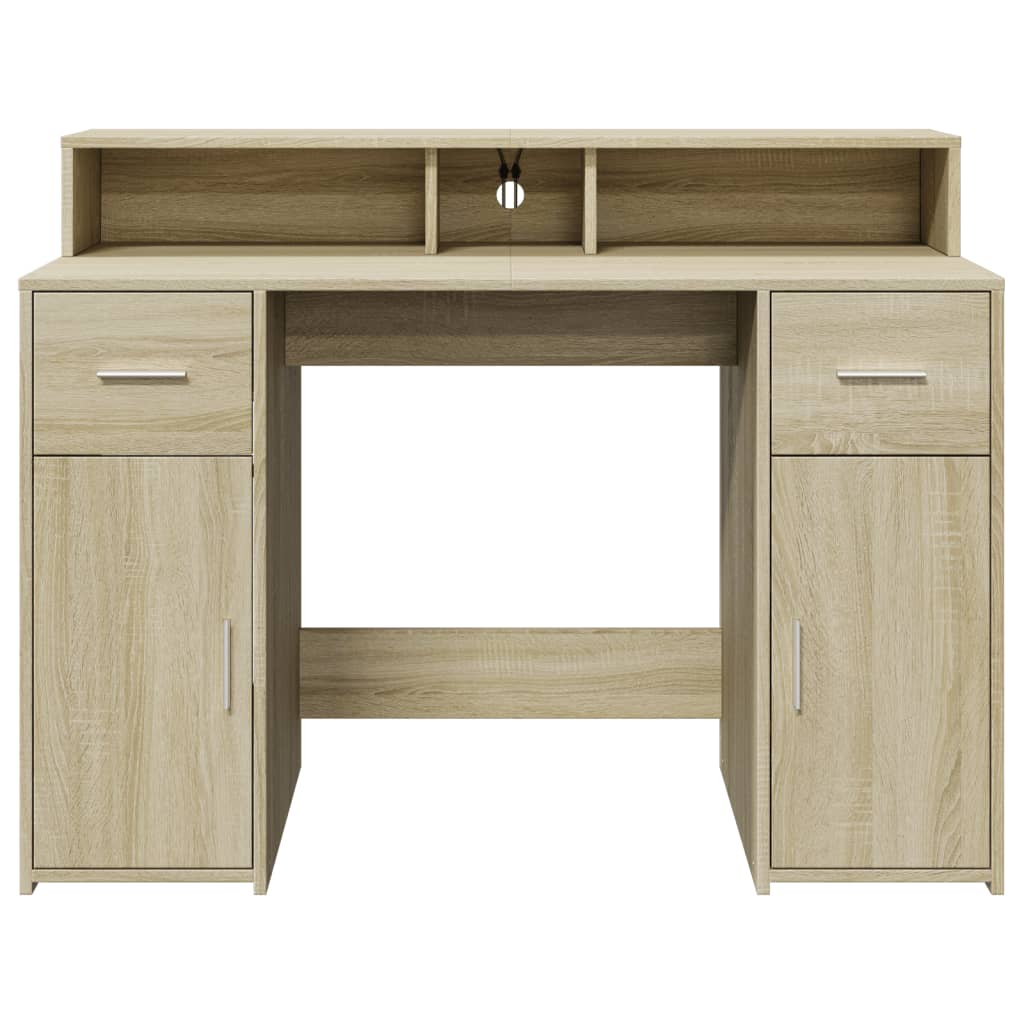 Scrivania con Luci LED Rovere Sonoma 120x55x91cm in Multistrato