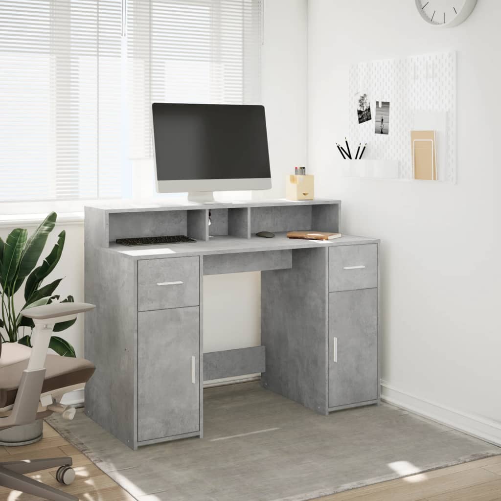 Scrivania con Luci LED Grigio Cemento 120x55x91 cm Multistrato