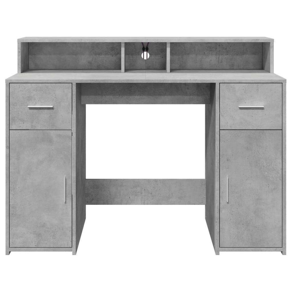 Scrivania con Luci LED Grigio Cemento 120x55x91 cm Multistrato