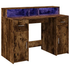 Scrivania con Luci LED Rovere Fumo 120x55x91 cm in Multistrato