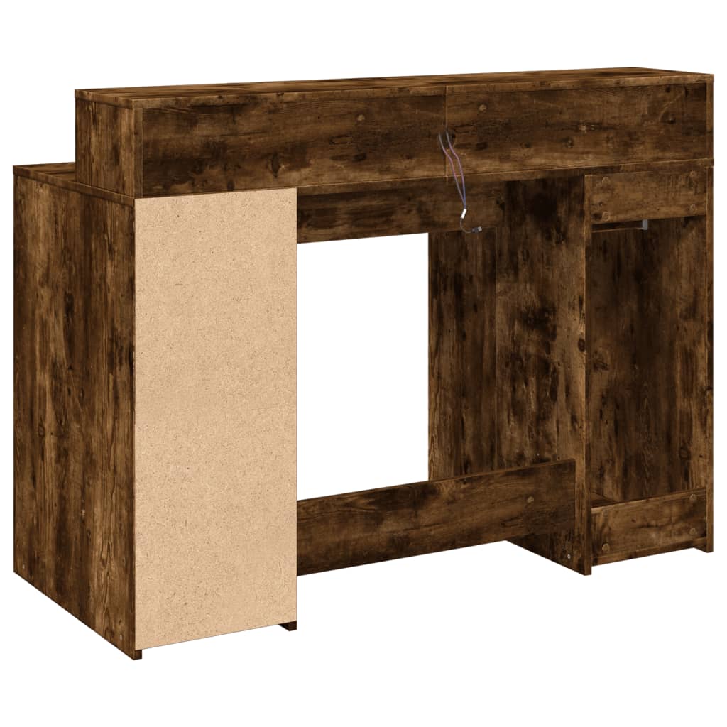 Scrivania con Luci LED Rovere Fumo 120x55x91 cm in Multistrato