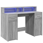 Scrivania con Luci LED Grigio Sonoma 120x55x91cm in Multistrato