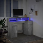 Scrivania con Luci LED Grigio Sonoma 120x55x91cm in Multistrato