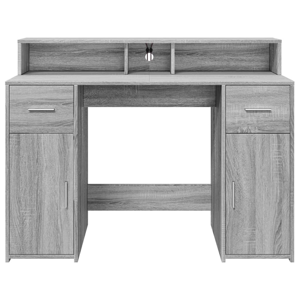 Scrivania con Luci LED Grigio Sonoma 120x55x91cm in Multistrato