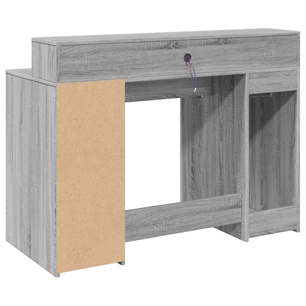 Scrivania con Luci LED Grigio Sonoma 120x55x91cm in Multistrato