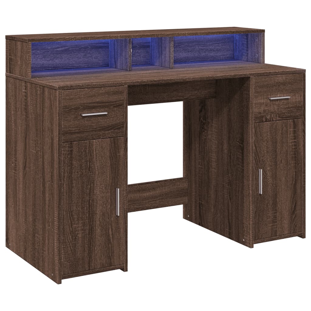 Scrivania con Luci LED Marrone Rovere 120x55x91 cm Multistrato