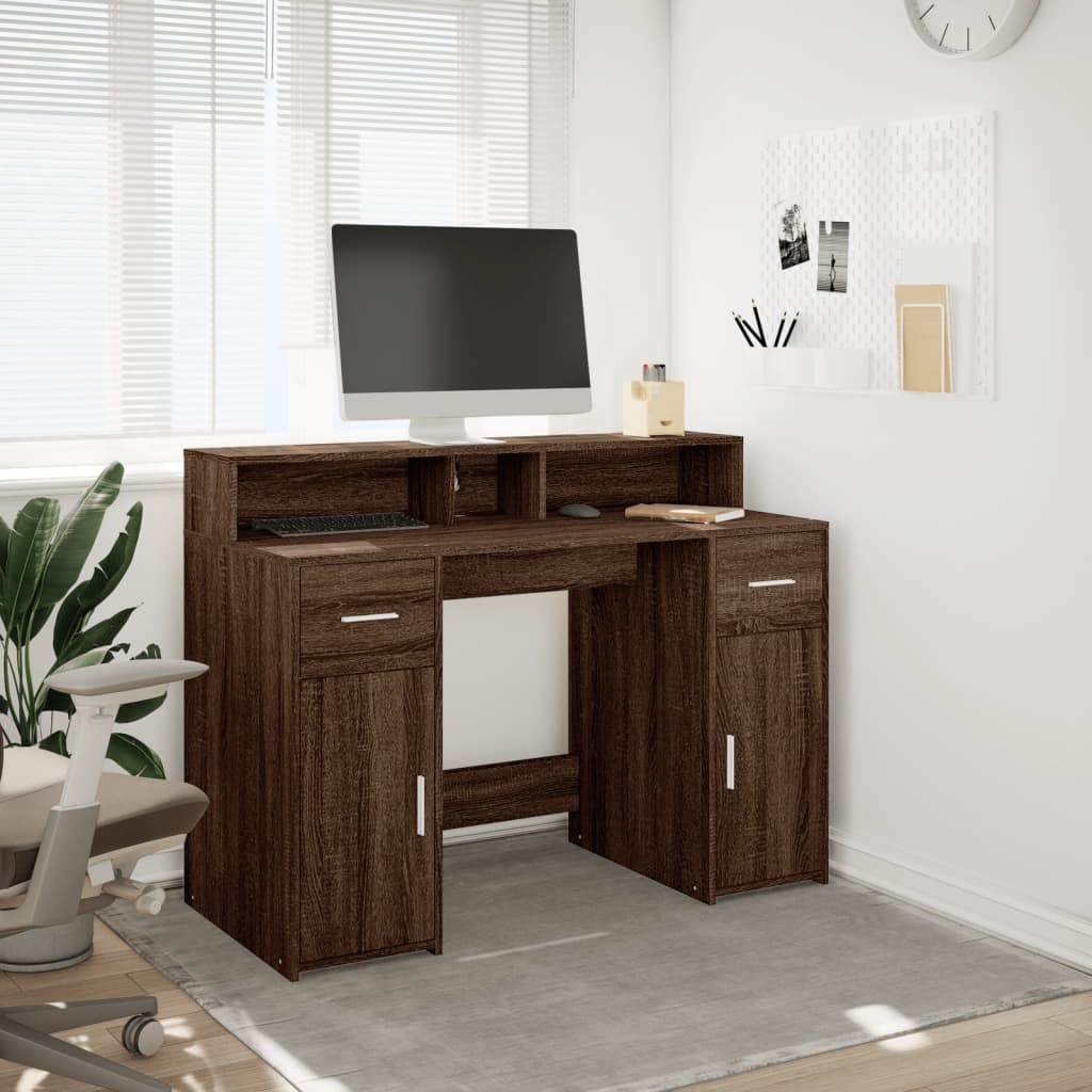 Scrivania con Luci LED Marrone Rovere 120x55x91 cm Multistrato