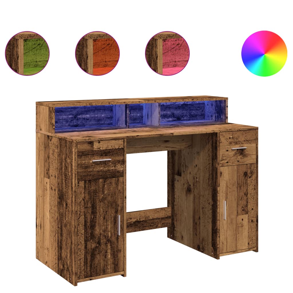 Scrivania con Luci LED Legno Antico 120x55x91 cm in Multistrato