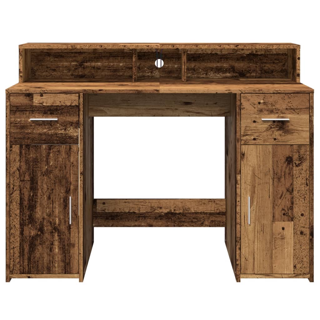 Scrivania con Luci LED Legno Antico 120x55x91 cm in Multistrato