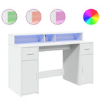 Scrivania con Luci LED Bianca 140x55x91 cm in Legno Multistrato