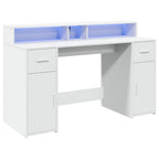 Scrivania con Luci LED Bianca 140x55x91 cm in Legno Multistrato
