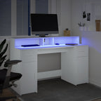Scrivania con Luci LED Bianca 140x55x91 cm in Legno Multistrato