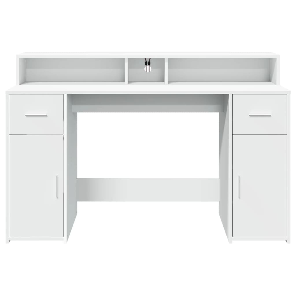 Scrivania con Luci LED Bianca 140x55x91 cm in Legno Multistrato