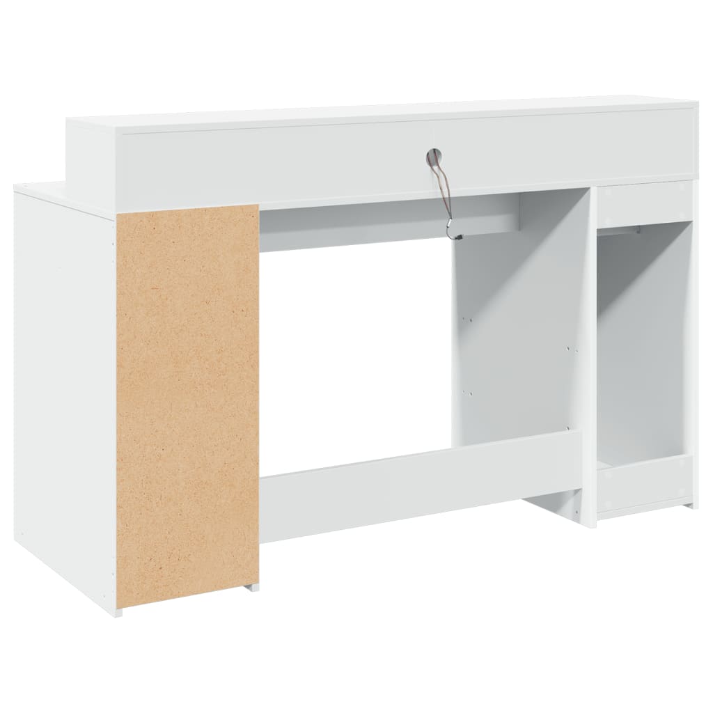 Scrivania con Luci LED Bianca 140x55x91 cm in Legno Multistrato