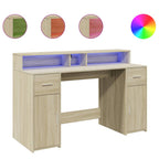 Scrivania con Luci LED Rovere Sonoma 140x55x91cm in Multistrato