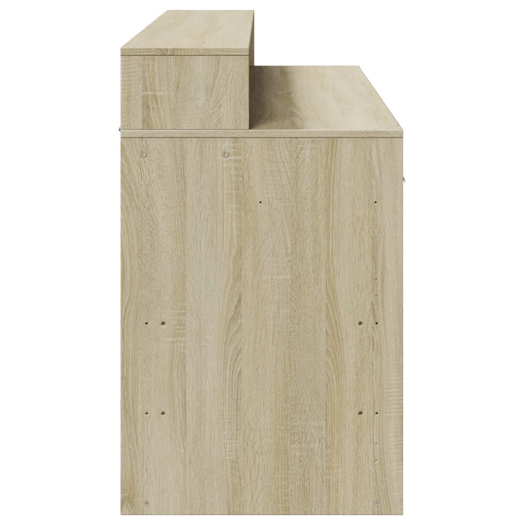 Scrivania con Luci LED Rovere Sonoma 140x55x91cm in Multistrato