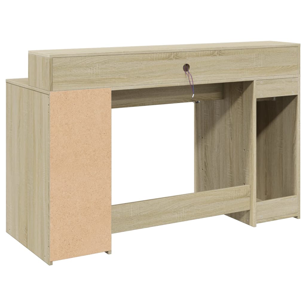 Scrivania con Luci LED Rovere Sonoma 140x55x91cm in Multistrato