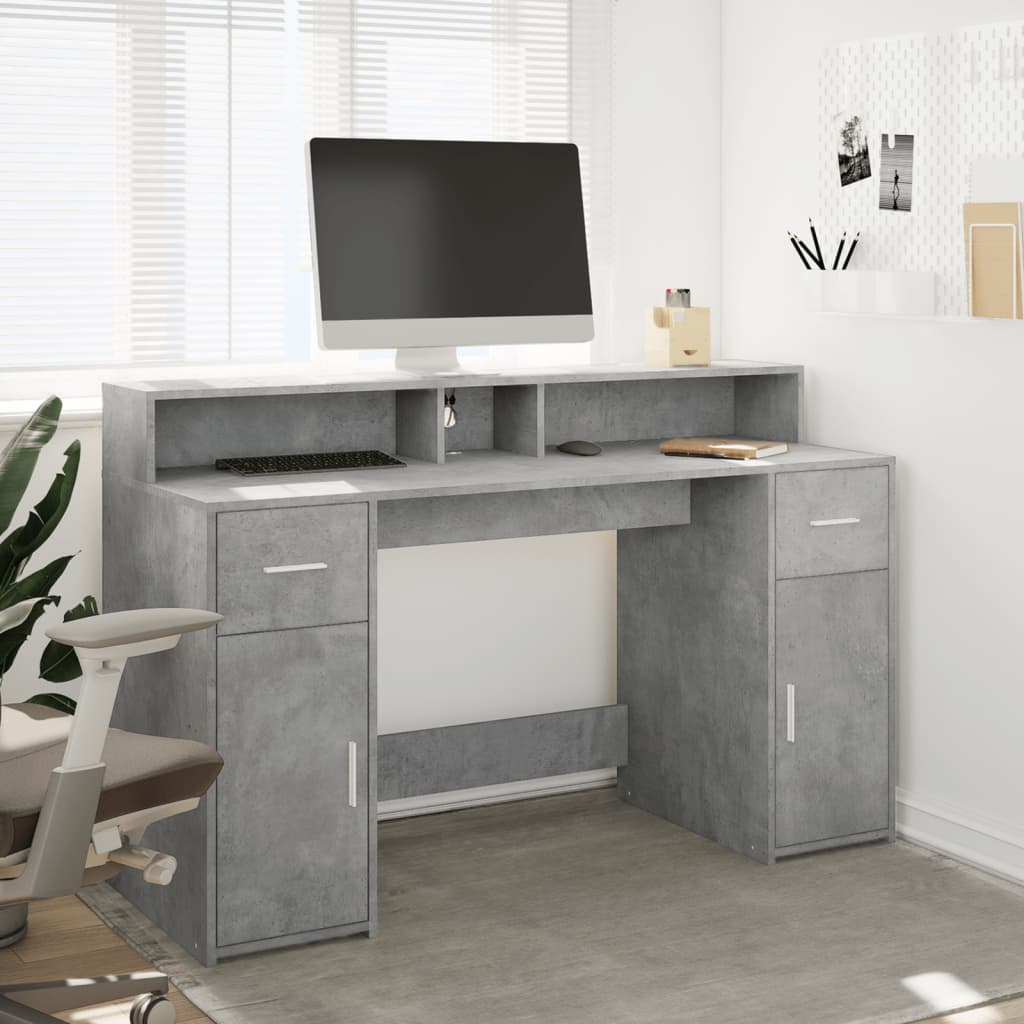 Scrivania con Luci LED Grigio Cemento 140x55x91 cm Multistrato