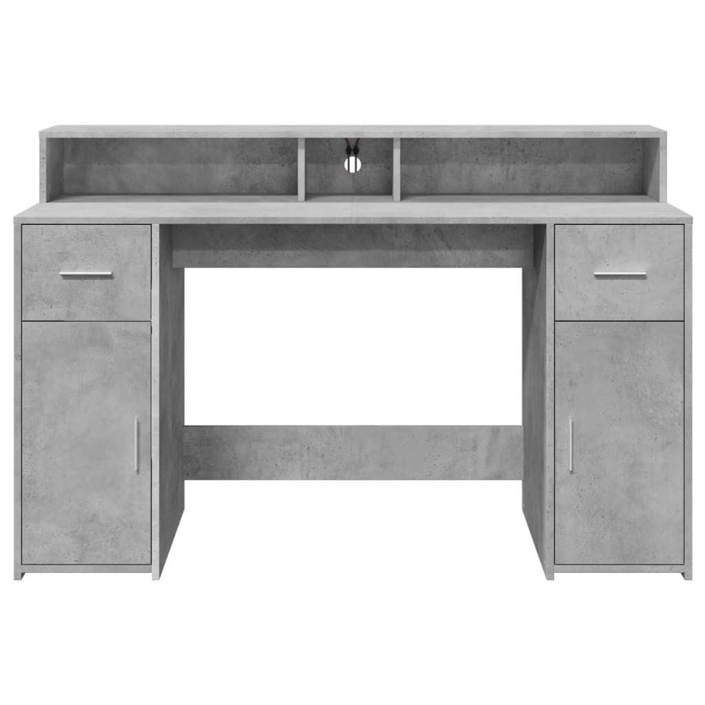 Scrivania con Luci LED Grigio Cemento 140x55x91 cm Multistrato