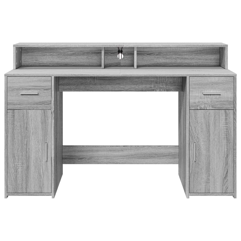 Scrivania con Luci LED Grigio Sonoma 140x55x91cm in Multistrato