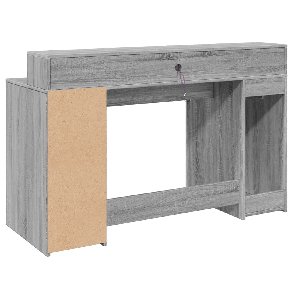 Scrivania con Luci LED Grigio Sonoma 140x55x91cm in Multistrato